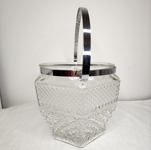 Vintage Glass Ice Bucket with Handle - Picture 2 of 12